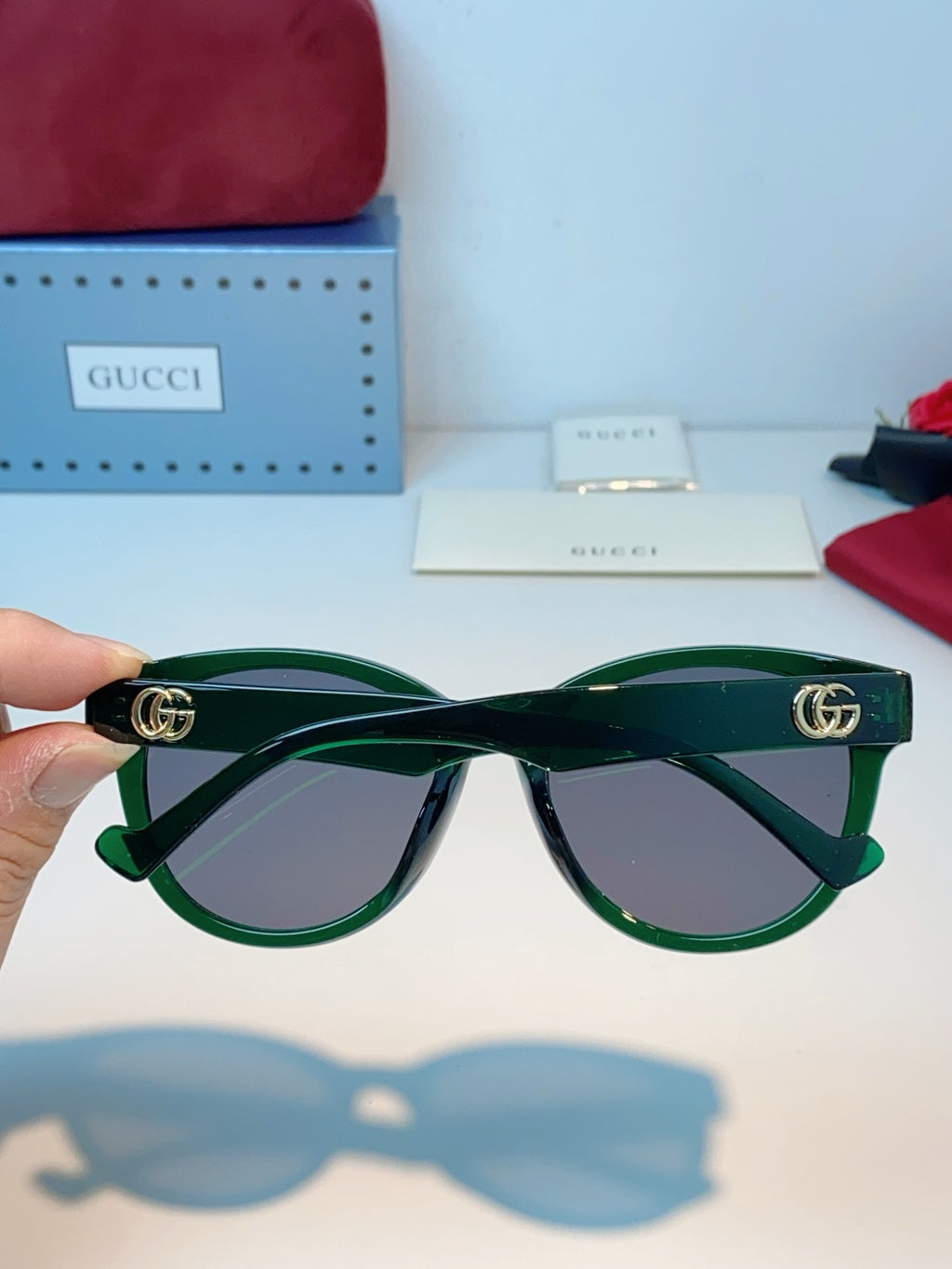 Gucci Metal Cat-Eye Green Lens Sunglasses for Men & Women - detail image 5