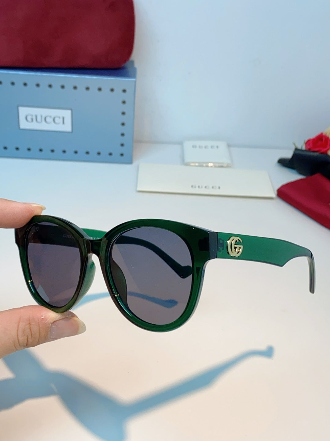 Gucci Metal Cat-Eye Green Lens Sunglasses for Men & Women - detail image 6