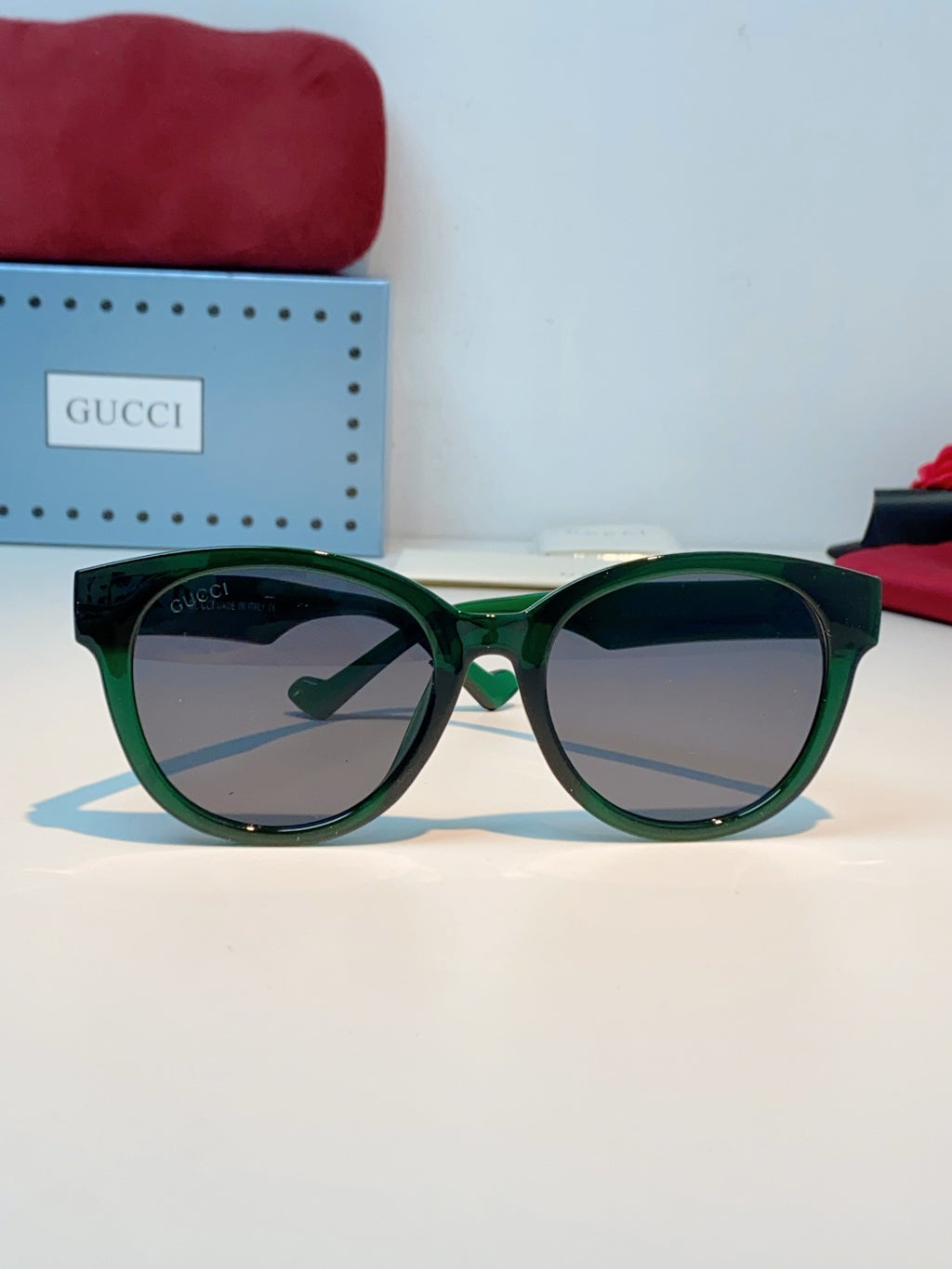 Gucci Metal Cat-Eye Green Lens Sunglasses for Men & Women - detail image 2