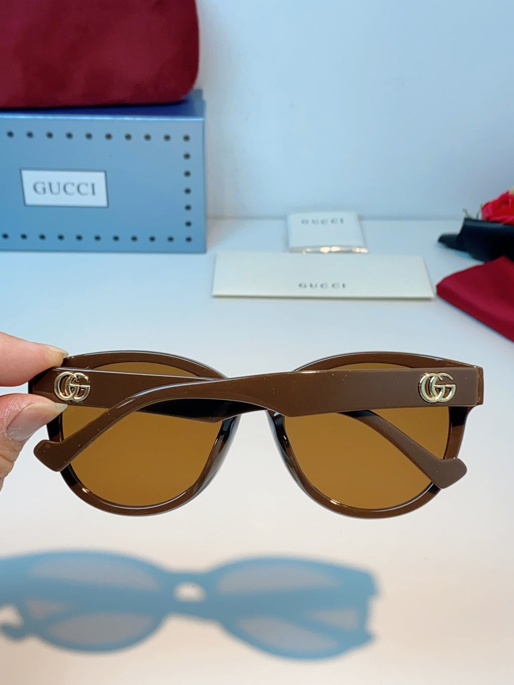 Gucci Metal Cat-Eye Brown Lens Sunglasses for Men & Women - detail image 5