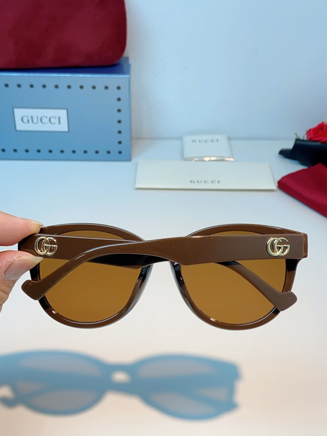 Gucci Metal Cat-Eye Brown Lens Sunglasses for Men & Women - detail image 5