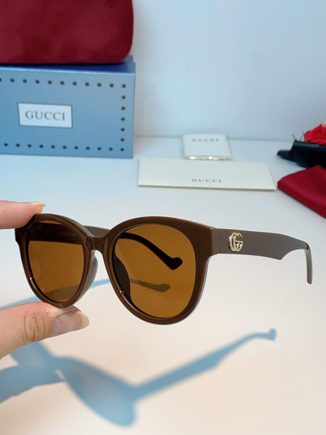 Gucci Metal Cat-Eye Brown Lens Sunglasses for Men & Women - detail image 6