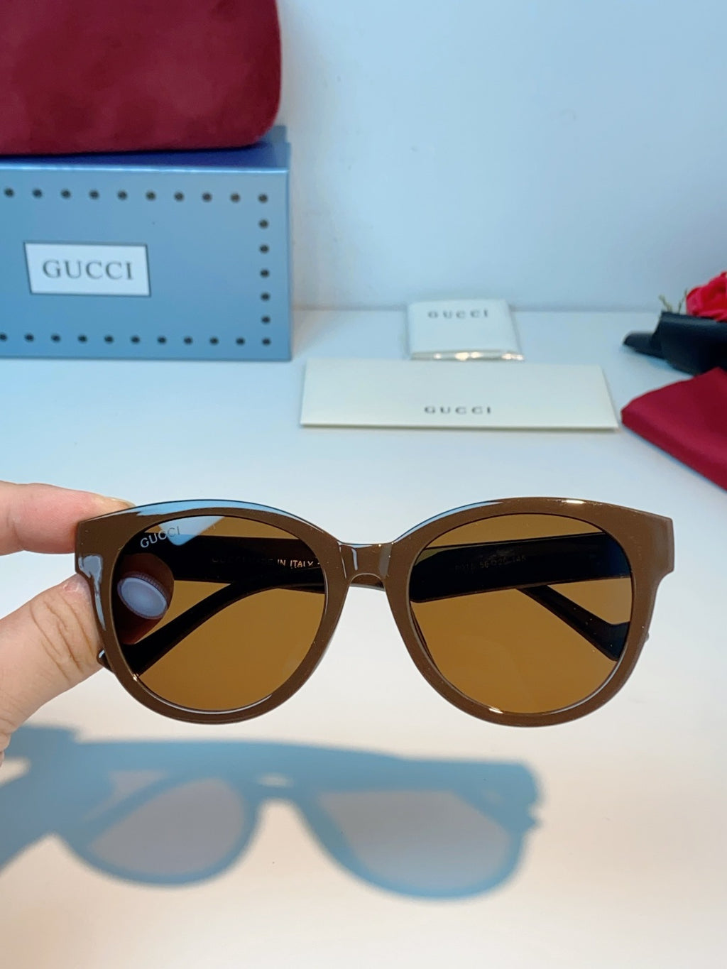 Gucci Metal Cat-Eye Brown Lens Sunglasses for Men & Women - detail image 4