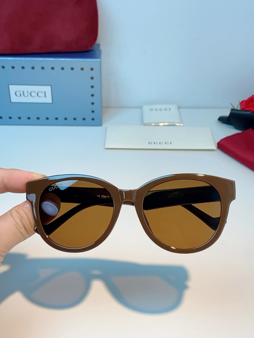 Gucci Metal Cat-Eye Brown Lens Sunglasses for Men & Women - detail image 4