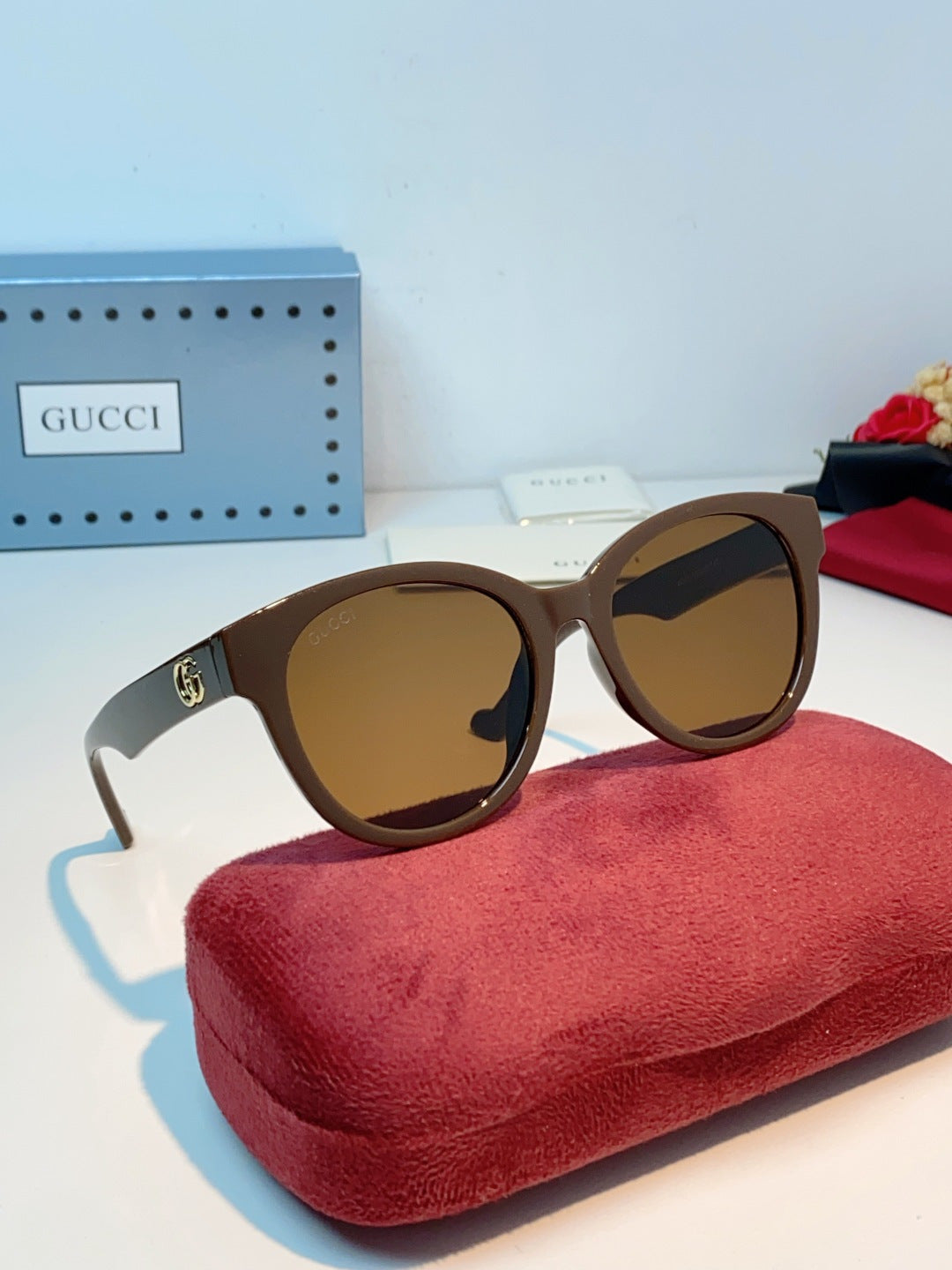 Gucci Metal Cat-Eye Brown Lens Sunglasses for Men & Women - detail image 11