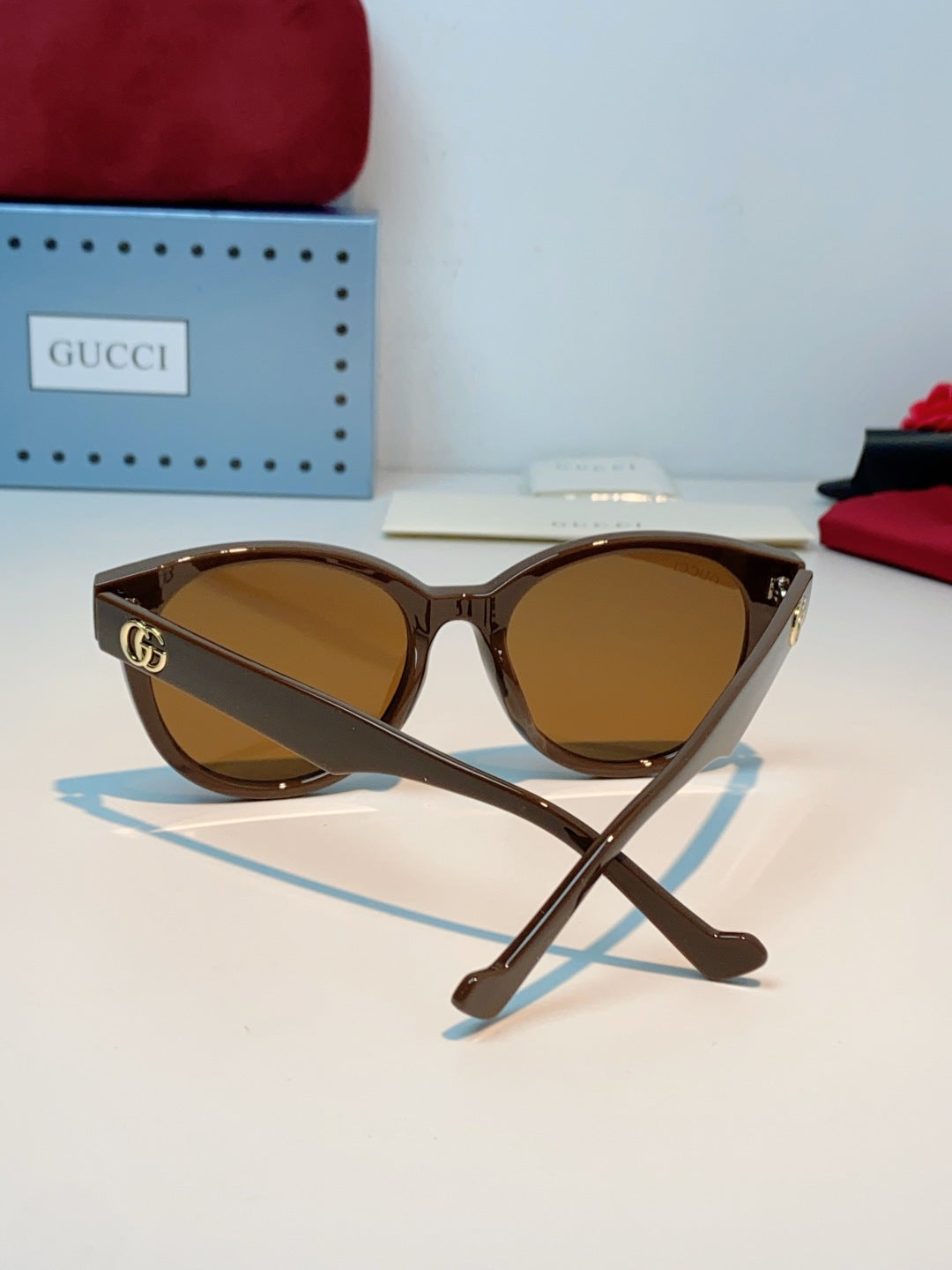 Gucci Metal Cat-Eye Brown Lens Sunglasses for Men & Women - detail image 3