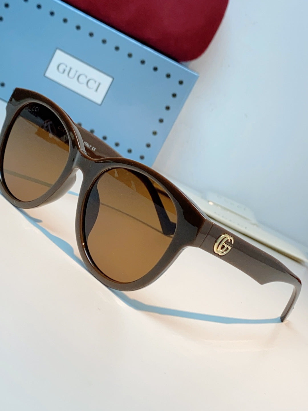 Gucci Metal Cat-Eye Brown Lens Sunglasses for Men & Women - detail image 7