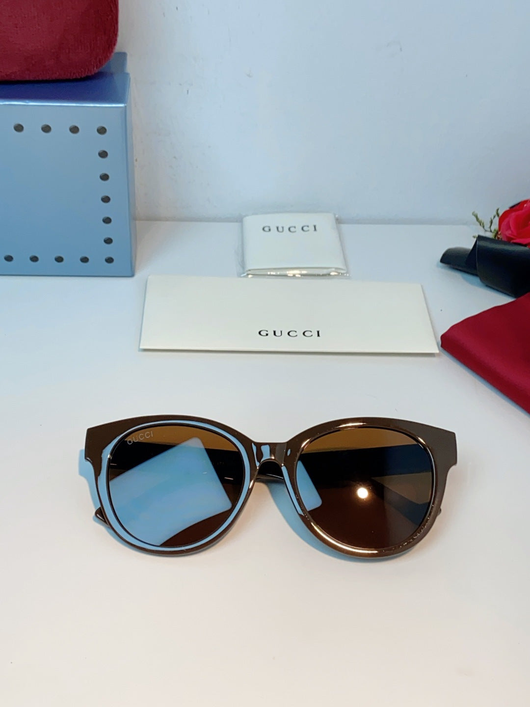 Gucci Metal Cat-Eye Brown Lens Sunglasses for Men & Women - detail image 10