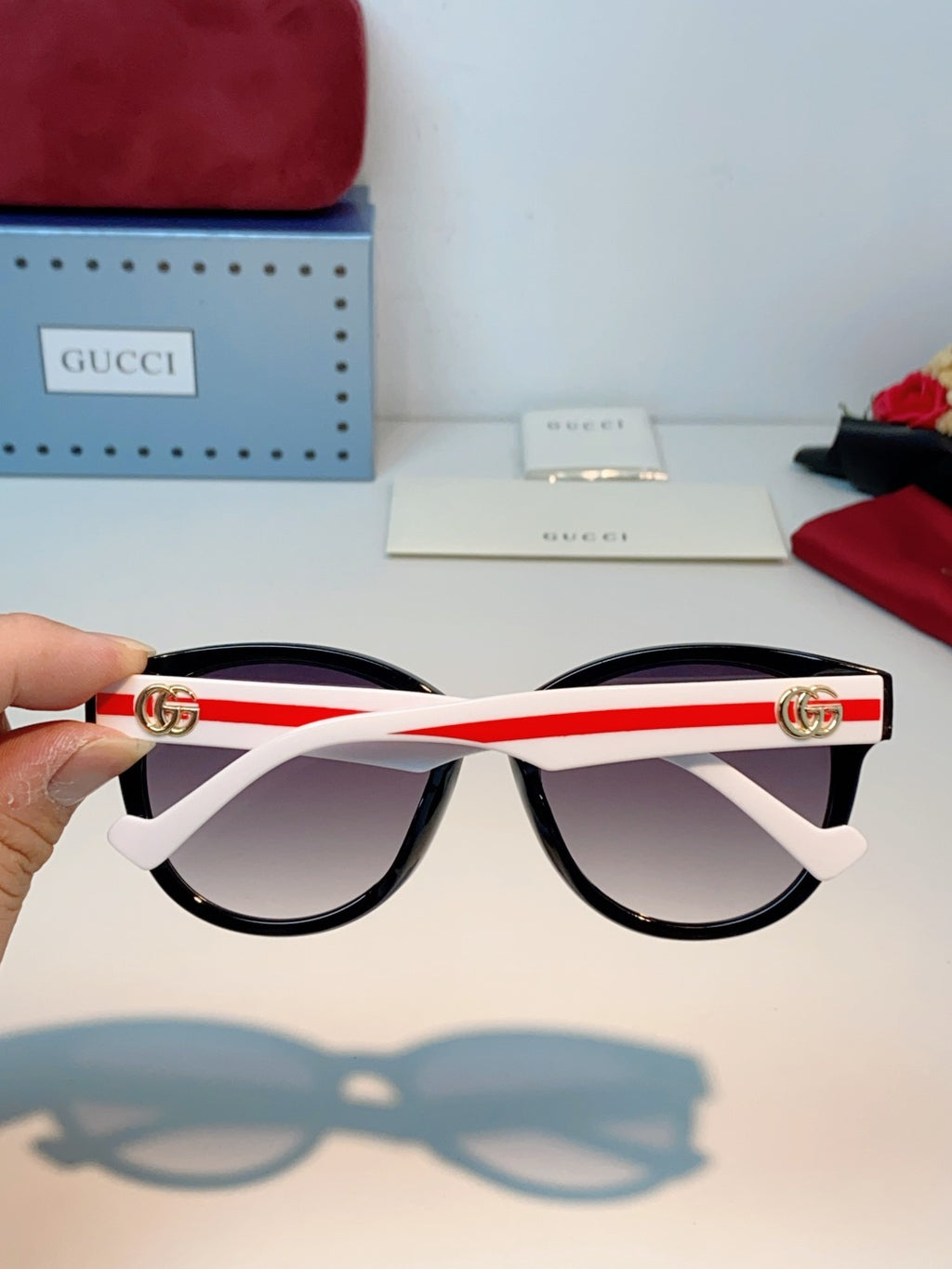 Gucci Metal Cat-Eye Black Lens Sunglasses for Men & Women - detail image 5