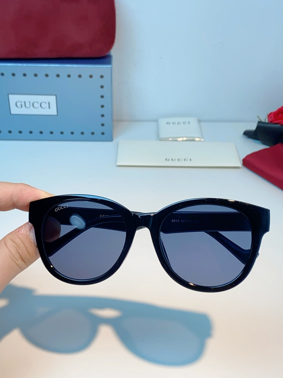 Gucci Metal Cat-Eye Blue Lens Sunglasses for Men & Women - detail image 4