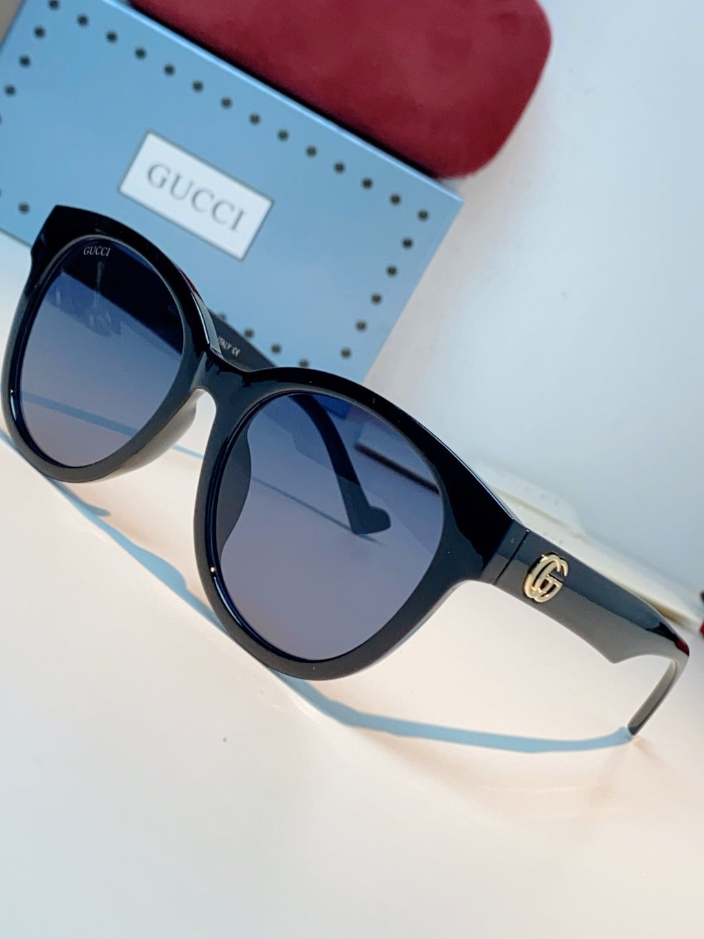 Gucci Metal Cat-Eye Blue Lens Sunglasses for Men & Women - detail image 7