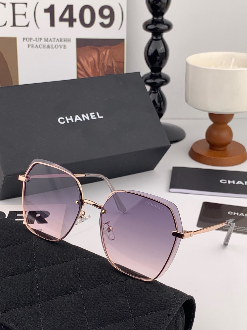 Chanel CH2201 Polarized Rimless Red Lens Sunglasses for Men & Women - detail image 6