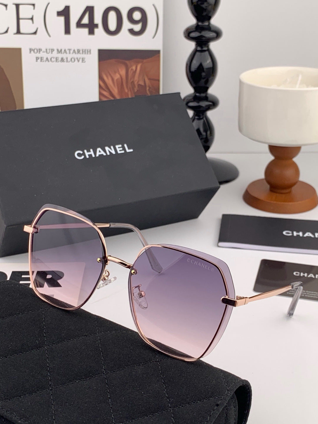 Chanel CH2201 Polarized Rimless Red Lens Sunglasses for Men & Women - detail image 6