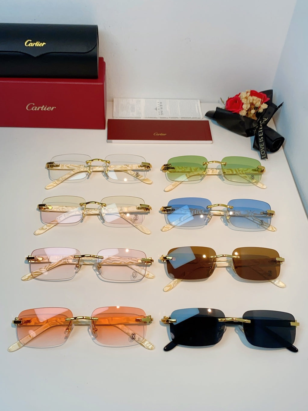 Cartier Lightweight Metal Rimless Black Lens Sunglasses for Men - detail image 13