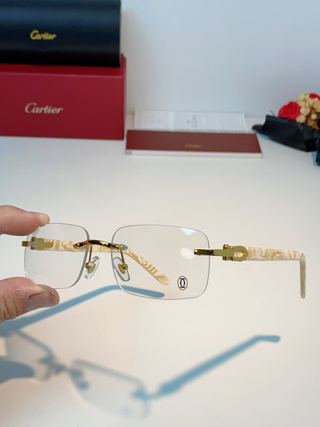 Cartier Lightweight Metal Rimless Orange Lens Sunglasses for Men - 382772 - detail image 6