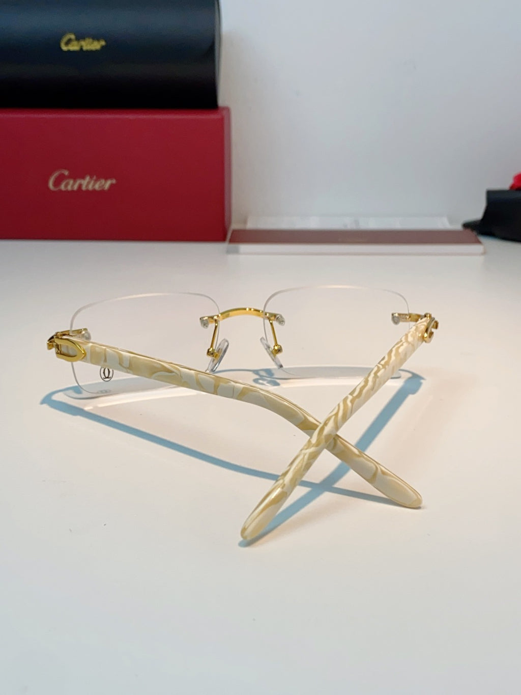 Cartier Lightweight Metal Rimless Orange Lens Sunglasses for Men - 382772 - detail image 3