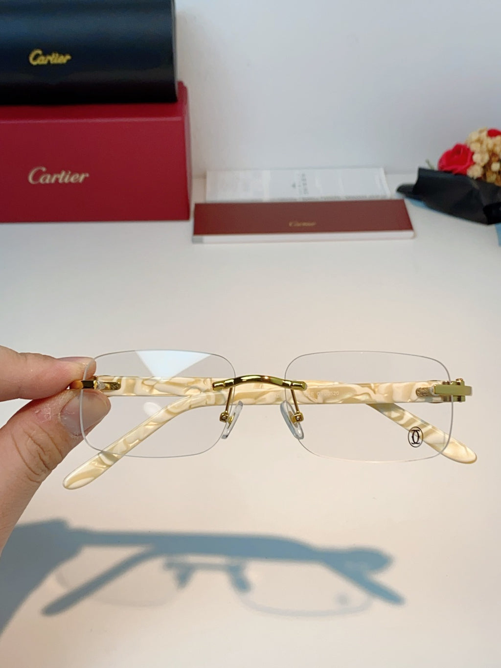 Cartier Lightweight Metal Rimless Orange Lens Sunglasses for Men - 382772 - detail image 4