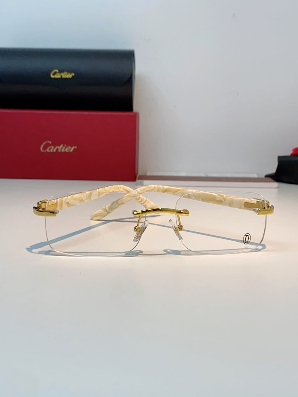 Cartier Lightweight Metal Rimless Orange Lens Sunglasses for Men - 382772 - detail image 2