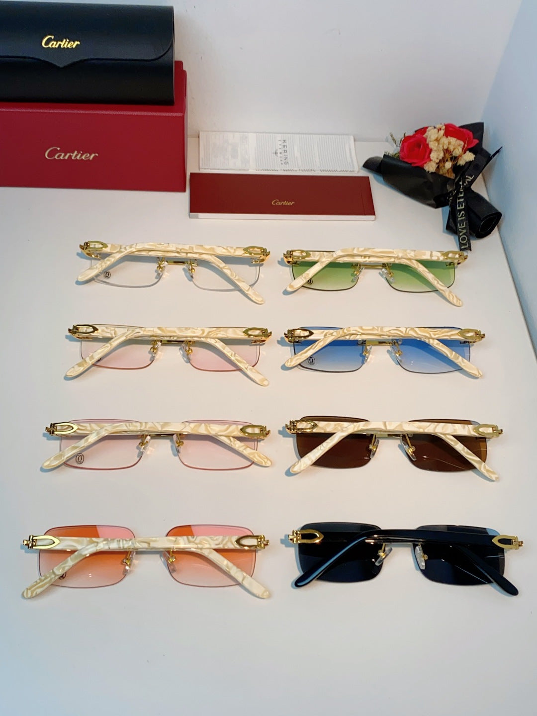 Cartier Lightweight Metal Rimless Brown Lens Sunglasses for Men - detail image 11