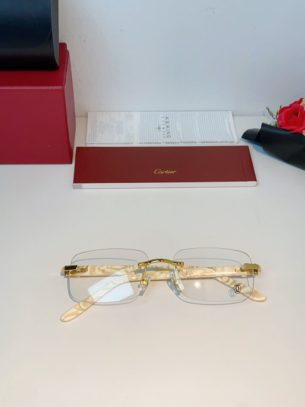 Cartier Lightweight Metal Rimless Orange Lens Sunglasses for Men - 382772 - detail image 10
