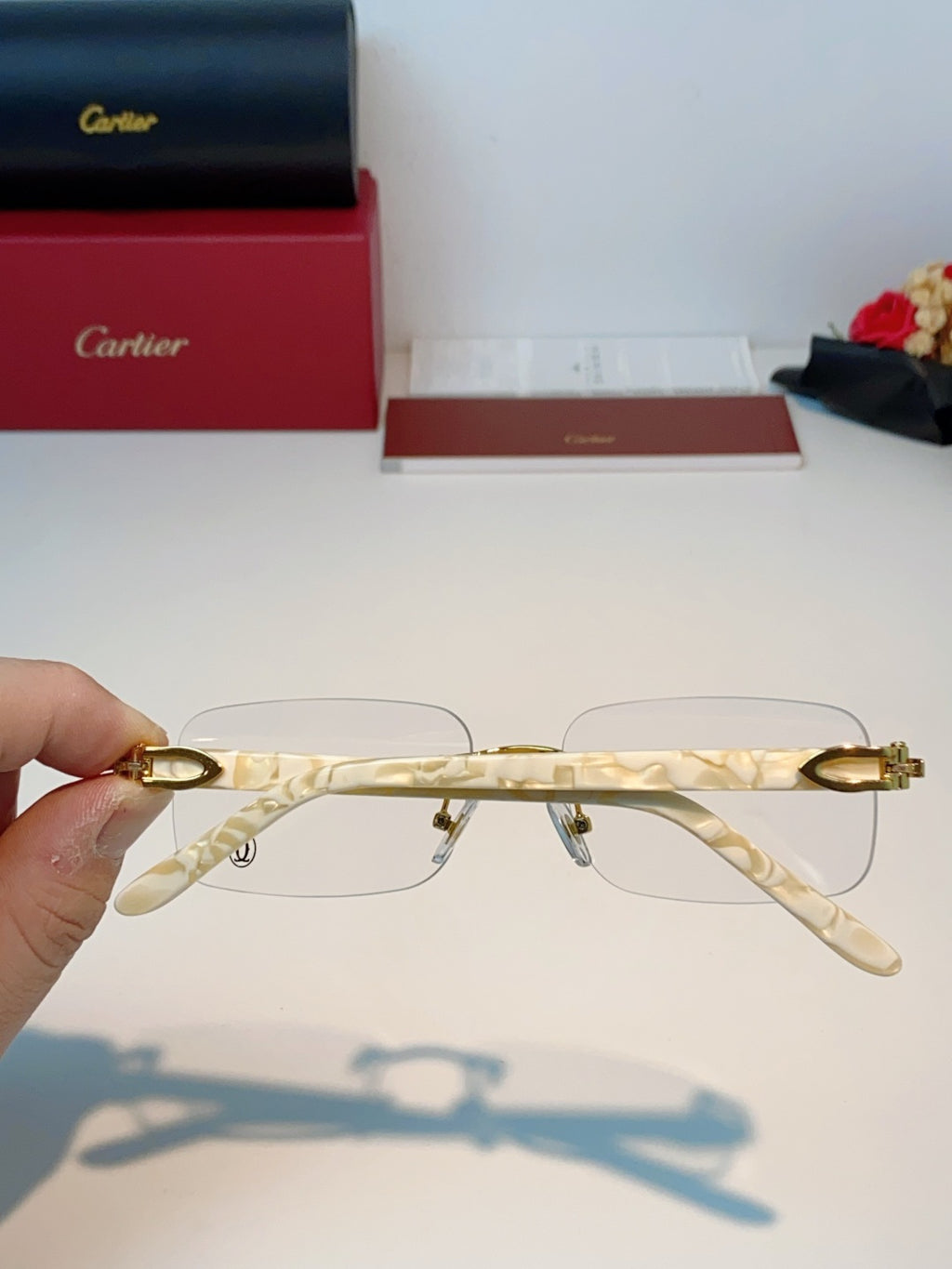 Cartier Lightweight Metal Rimless Orange Lens Sunglasses for Men - 382772 - detail image 5