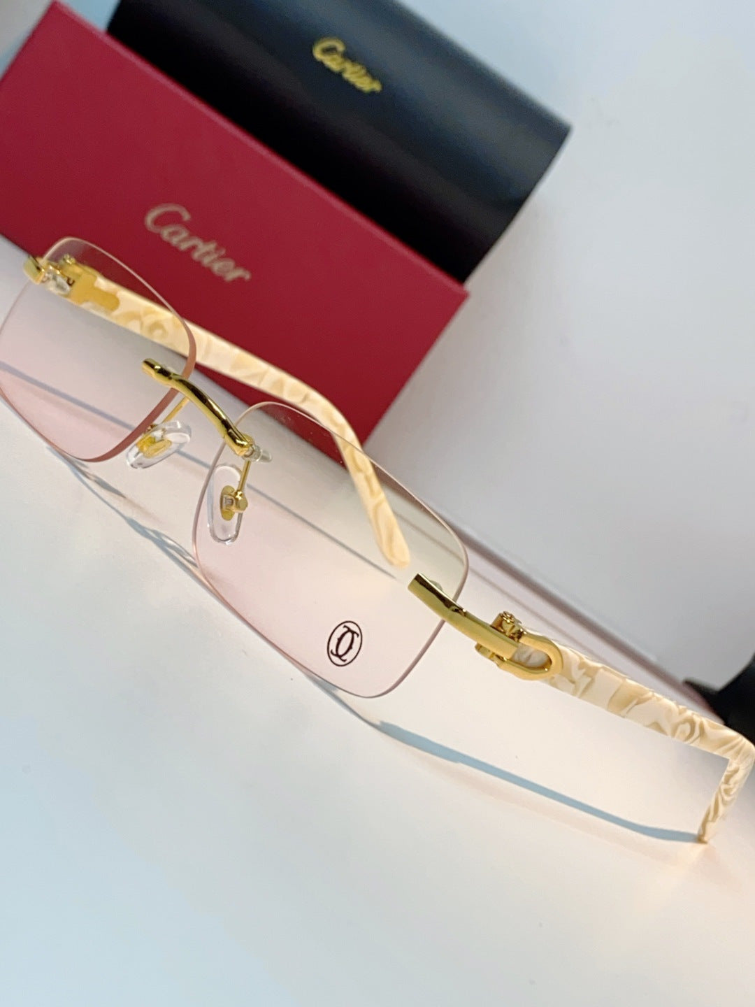 Cartier Lightweight Metal Rimless Orange Lens Sunglasses for Men - 382773 - detail image 7