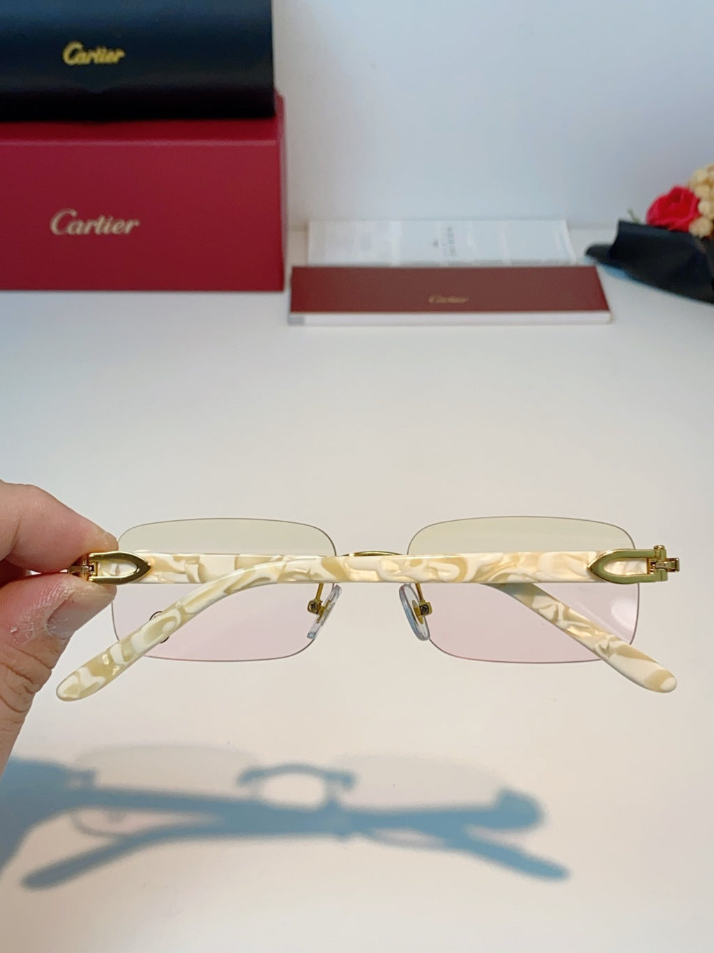 Cartier Lightweight Metal Rimless Orange Lens Sunglasses for Men - 382773 - detail image 5