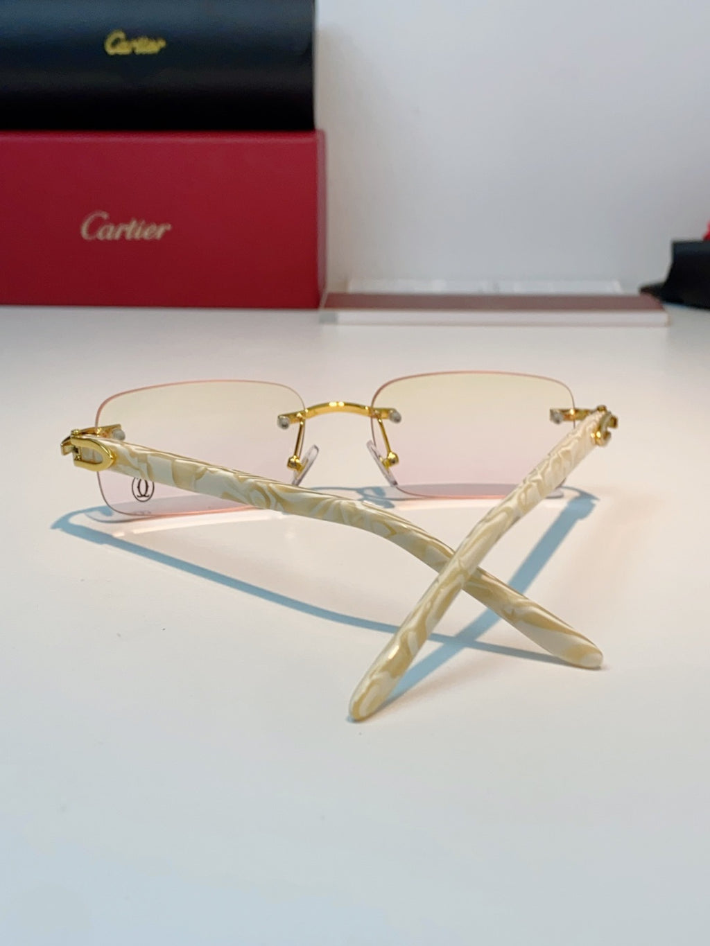 Cartier Lightweight Metal Rimless Orange Lens Sunglasses for Men - 382773 - detail image 3