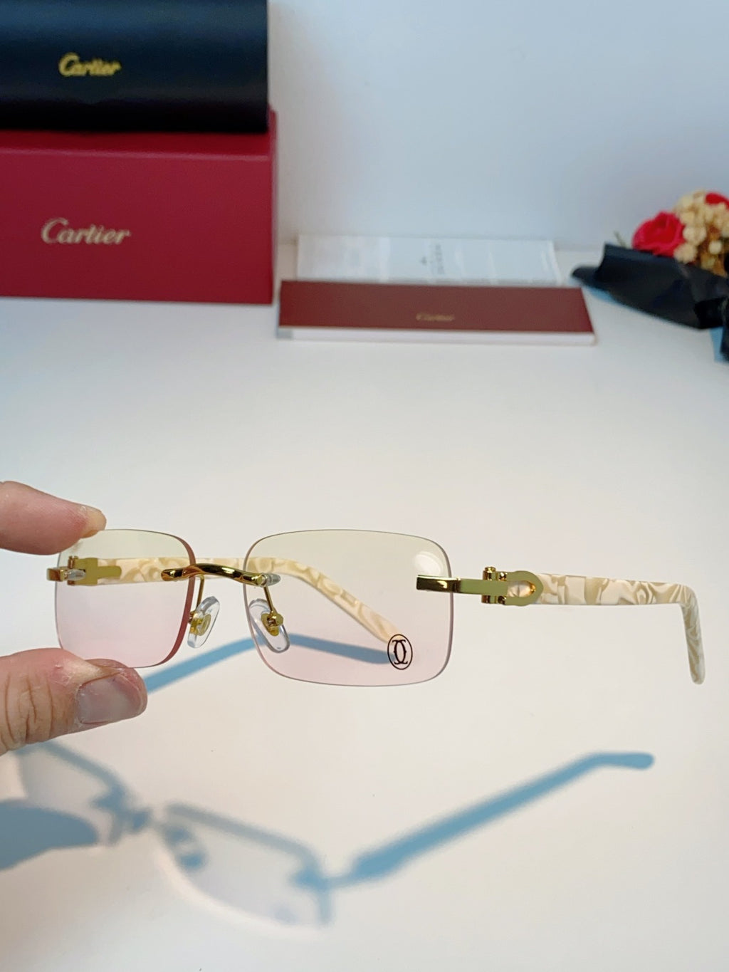 Cartier Lightweight Metal Rimless Orange Lens Sunglasses for Men - 382773 - detail image 6