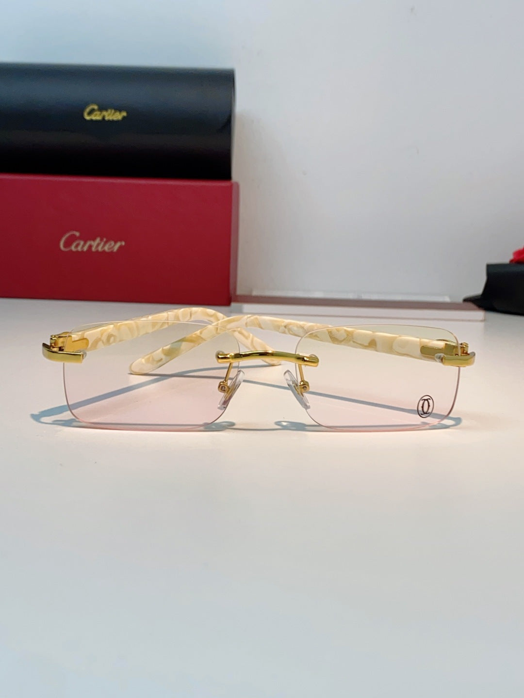 Cartier Lightweight Metal Rimless Orange Lens Sunglasses for Men - 382773 - detail image 2