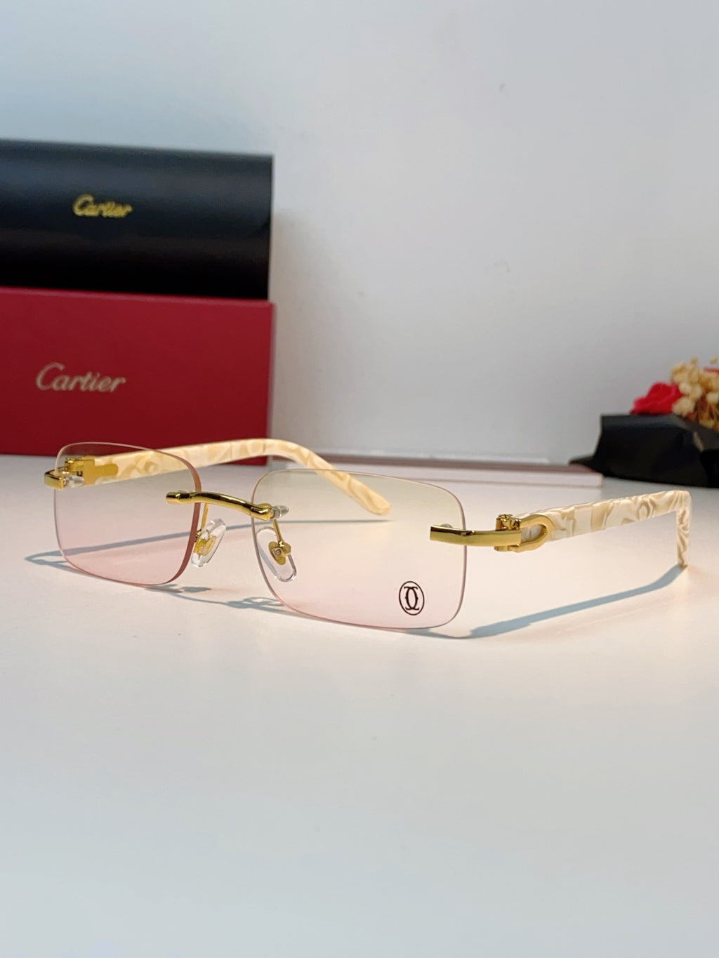 Cartier Lightweight Metal Rimless Orange Lens Sunglasses for Men - 382773