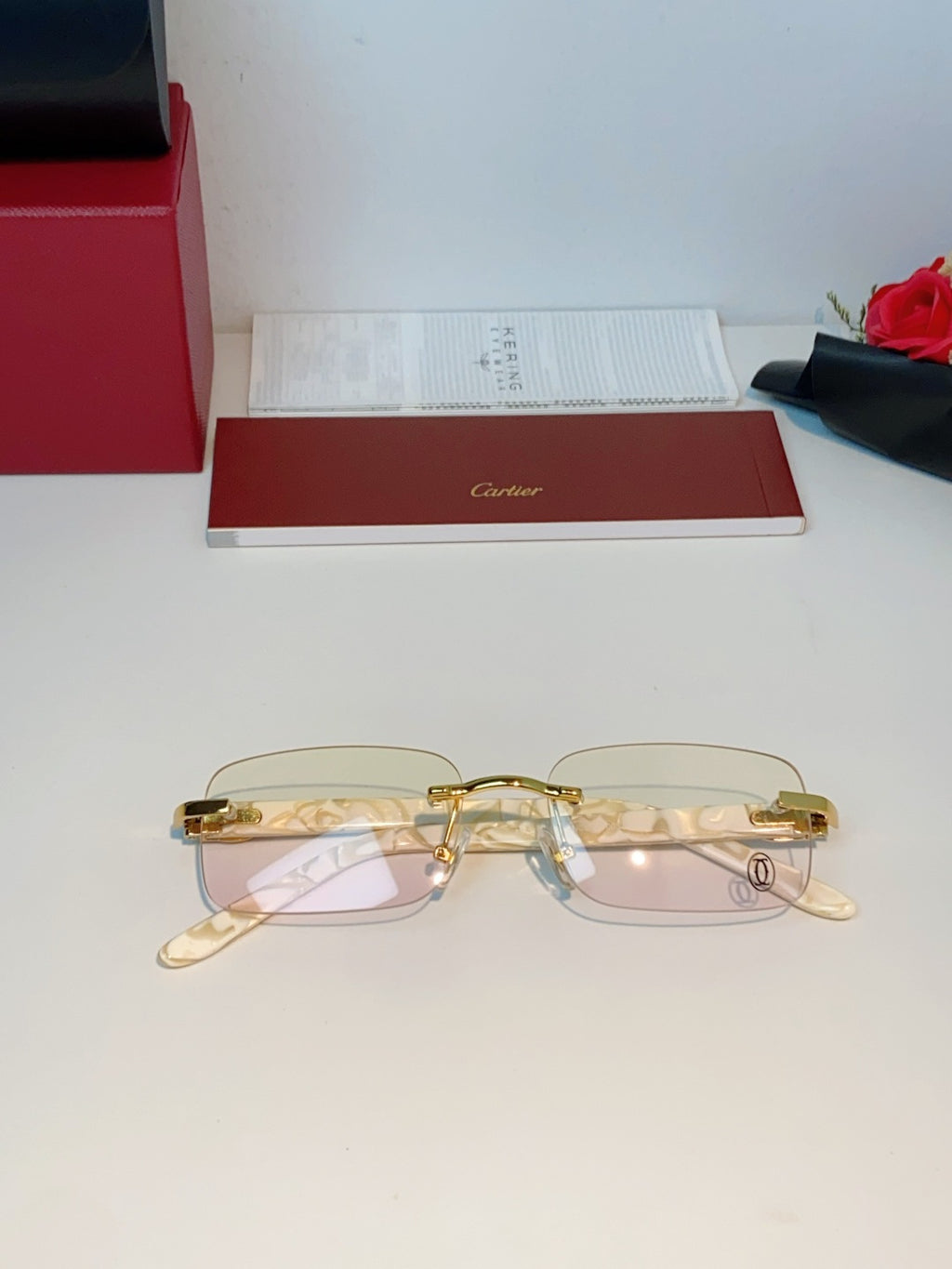 Cartier Lightweight Metal Rimless Orange Lens Sunglasses for Men - 382773 - detail image 10