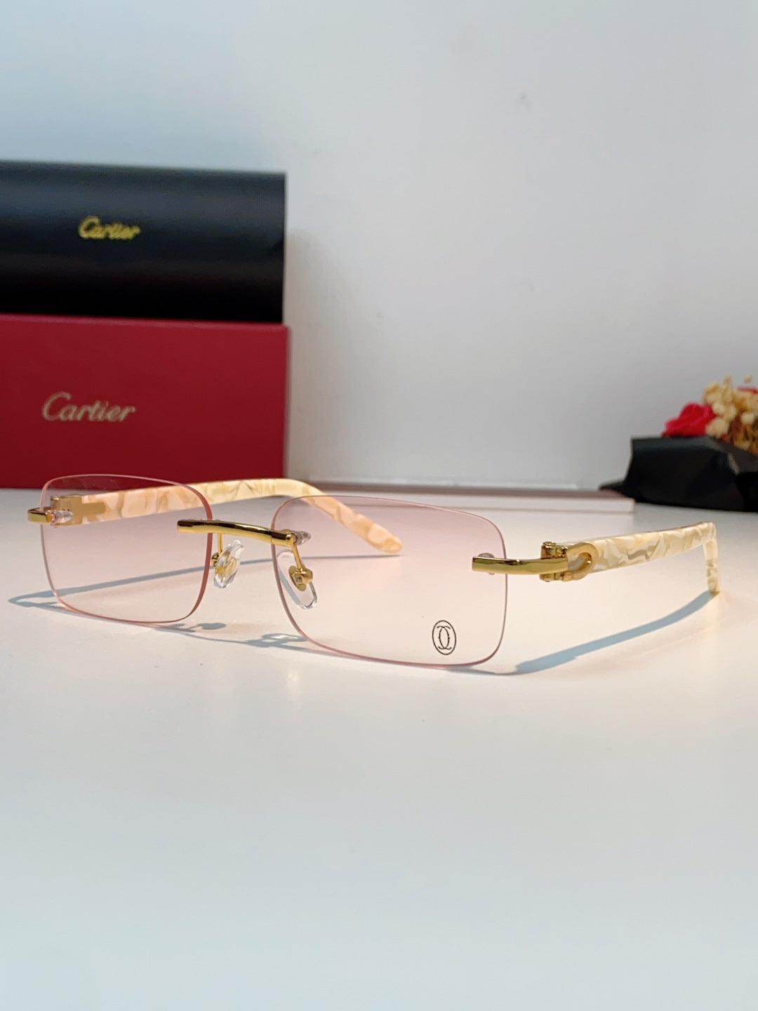 Cartier Lightweight Metal Rimless Orange Lens Sunglasses for Men - 382774