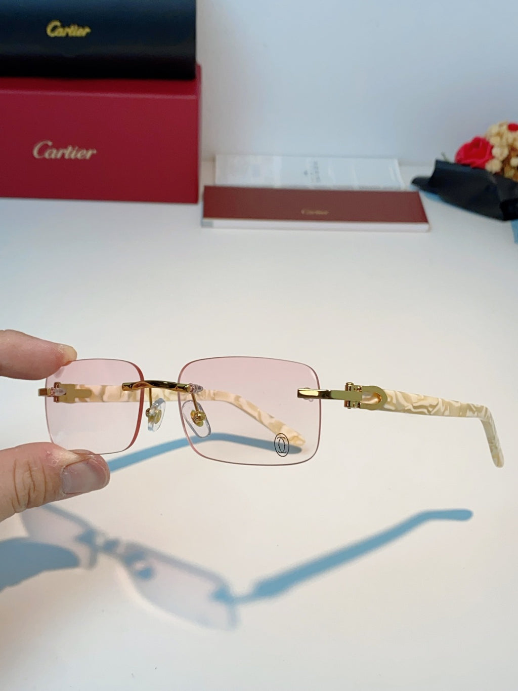 Cartier Lightweight Metal Rimless Orange Lens Sunglasses for Men - 382774 - detail image 6