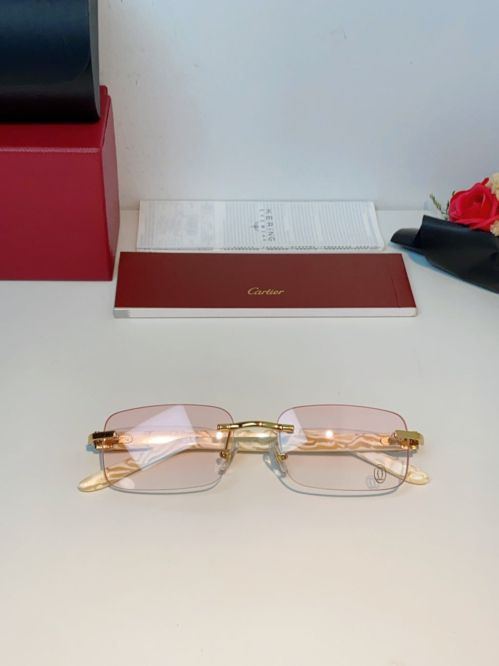Cartier Lightweight Metal Rimless Orange Lens Sunglasses for Men - 382774 - detail image 9