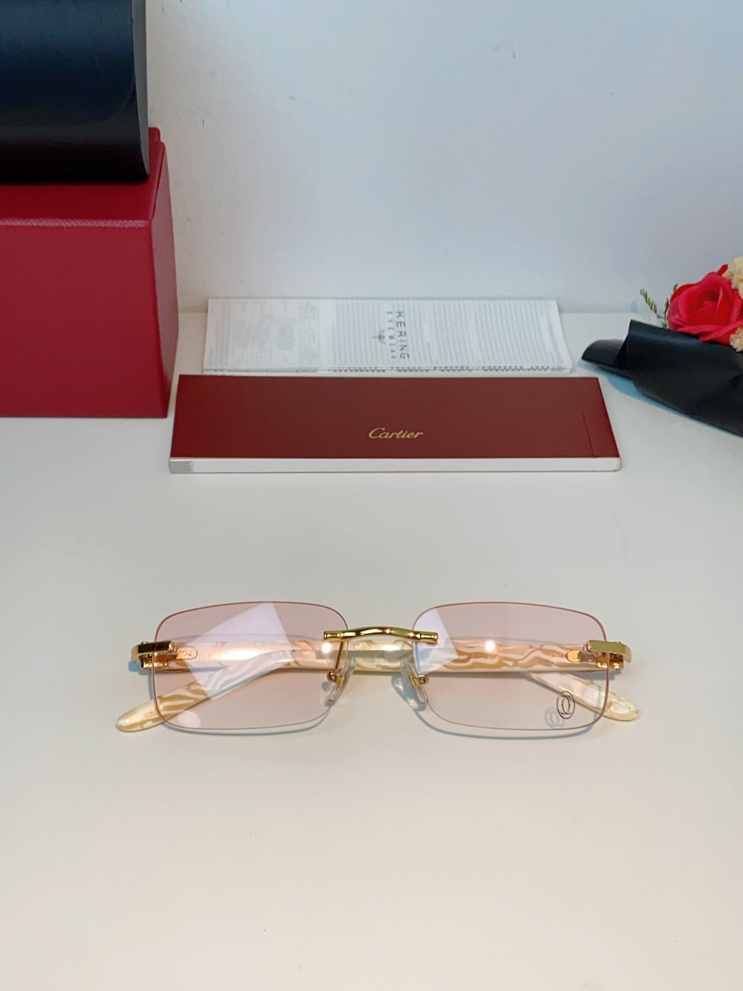 Cartier Lightweight Metal Rimless Orange Lens Sunglasses for Men - 382774 - detail image 9