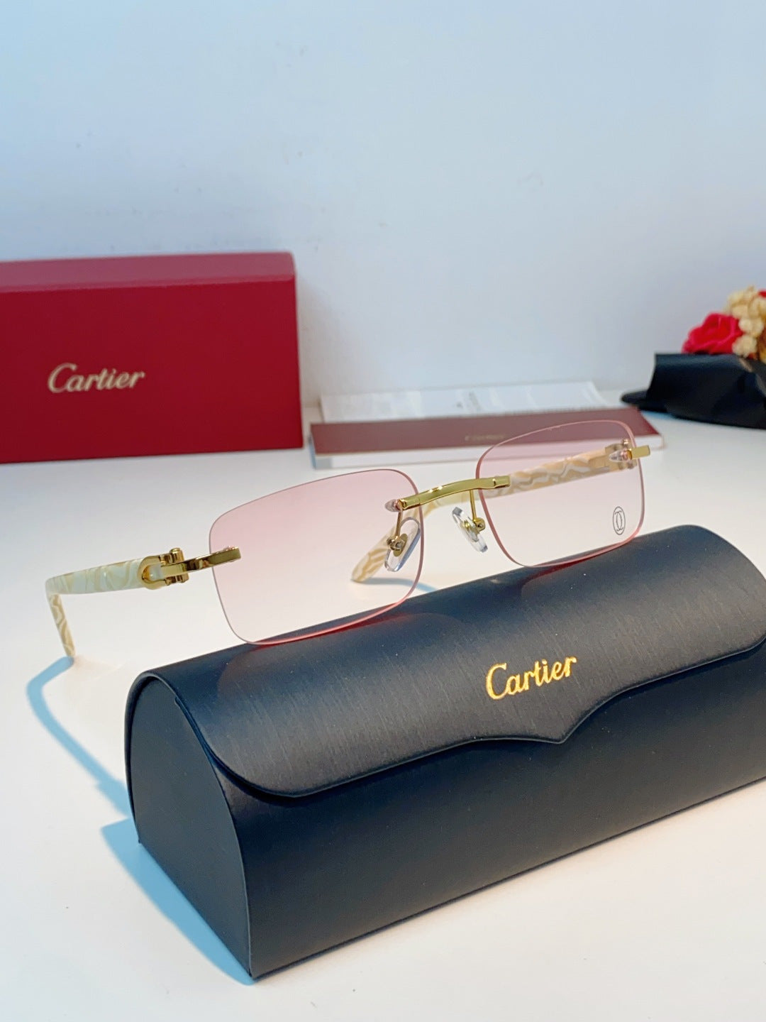 Cartier Lightweight Metal Rimless Orange Lens Sunglasses for Men - 382774 - detail image 10