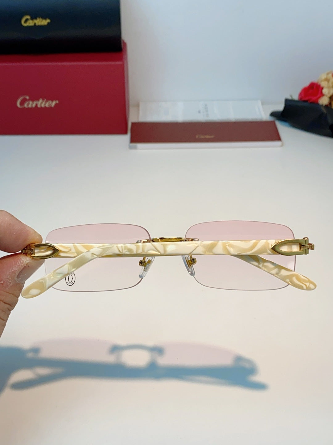 Cartier Lightweight Metal Rimless Orange Lens Sunglasses for Men - 382774 - detail image 5