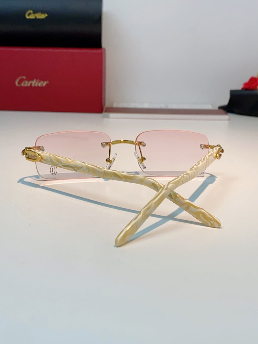 Cartier Lightweight Metal Rimless Orange Lens Sunglasses for Men - 382774 - detail image 3