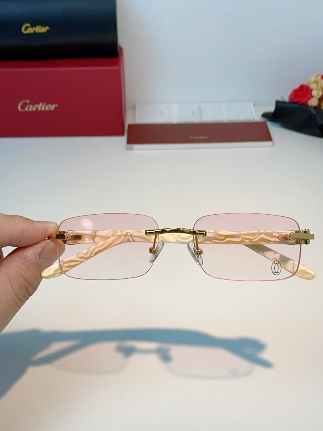 Cartier Lightweight Metal Rimless Orange Lens Sunglasses for Men - 382774 - detail image 4