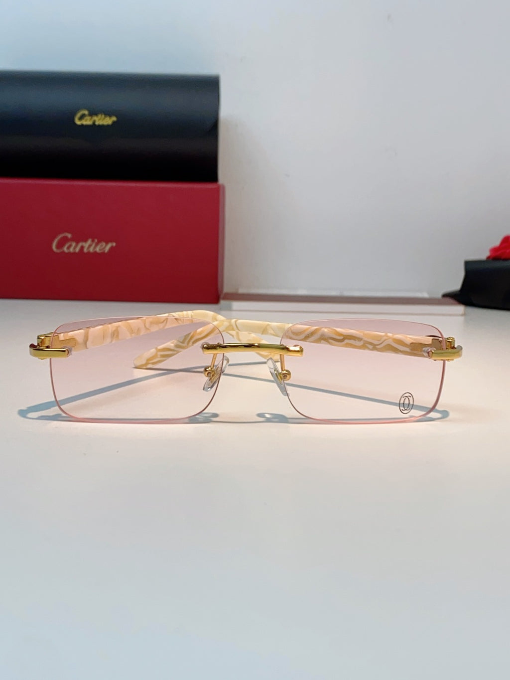 Cartier Lightweight Metal Rimless Orange Lens Sunglasses for Men - 382774 - detail image 2