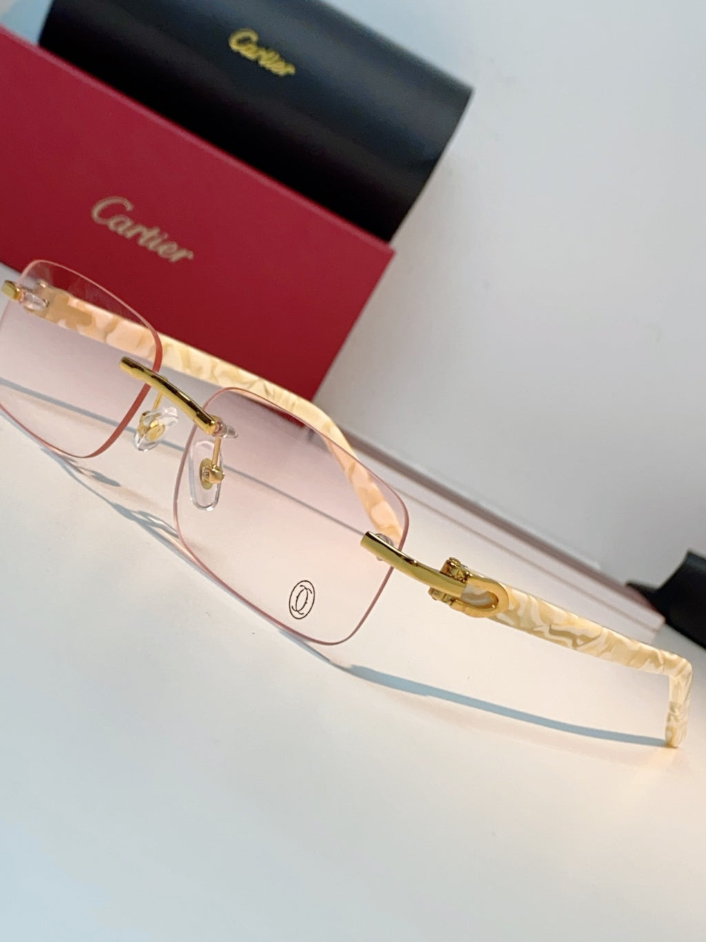 Cartier Lightweight Metal Rimless Orange Lens Sunglasses for Men - 382774 - detail image 7