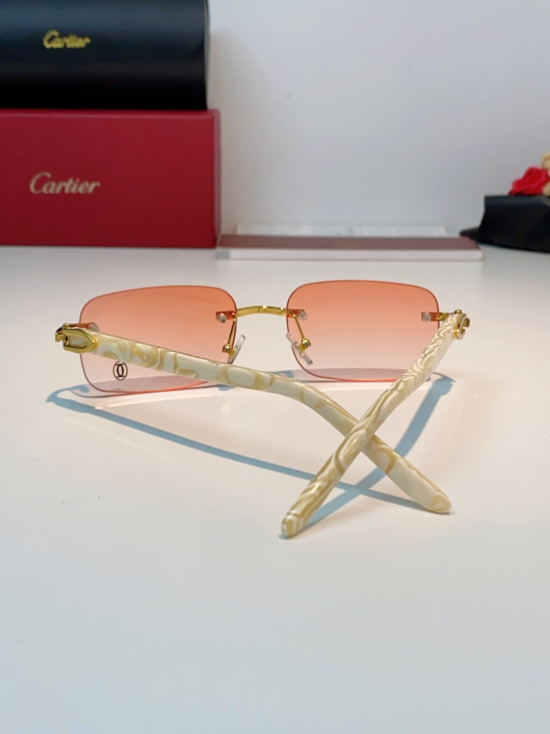 Cartier Lightweight Metal Rimless Orange Lens Sunglasses for Men - detail image 3