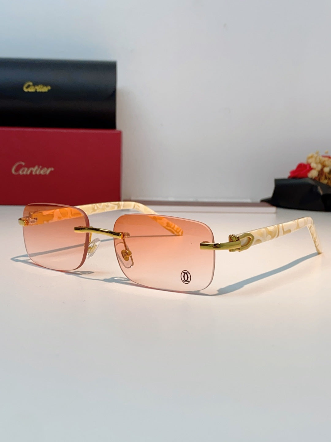Cartier Lightweight Metal Rimless Orange Lens Sunglasses for Men