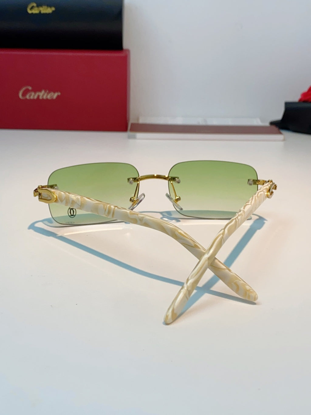 Cartier Lightweight Metal Rimless Gold Lens Sunglasses for Men - detail image 3