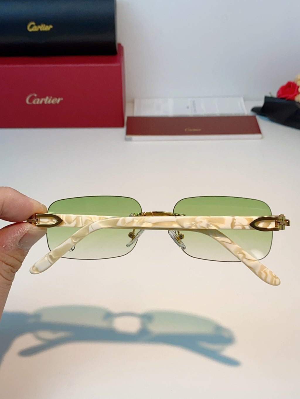 Cartier Lightweight Metal Rimless Gold Lens Sunglasses for Men - detail image 5