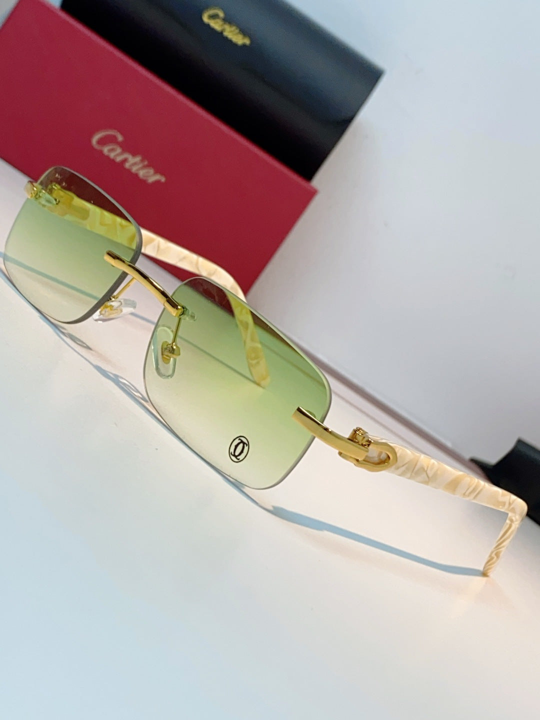 Cartier Lightweight Metal Rimless Gold Lens Sunglasses for Men - detail image 7