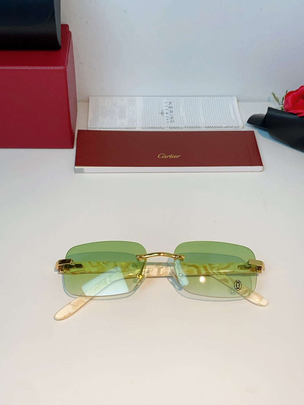 Cartier Lightweight Metal Rimless Gold Lens Sunglasses for Men - detail image 9