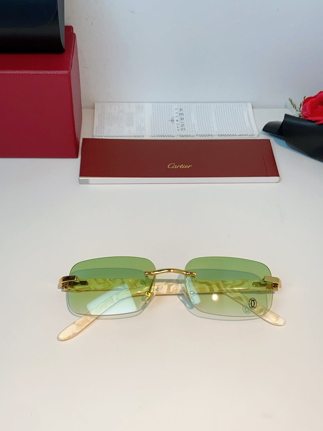 Cartier Lightweight Metal Rimless Gold Lens Sunglasses for Men - detail image 9