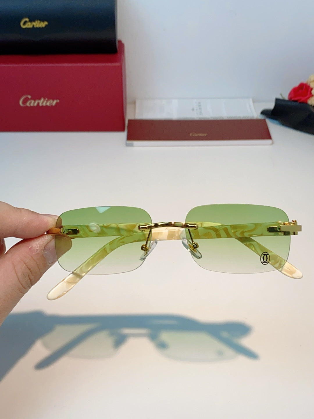 Cartier Lightweight Metal Rimless Gold Lens Sunglasses for Men - detail image 4